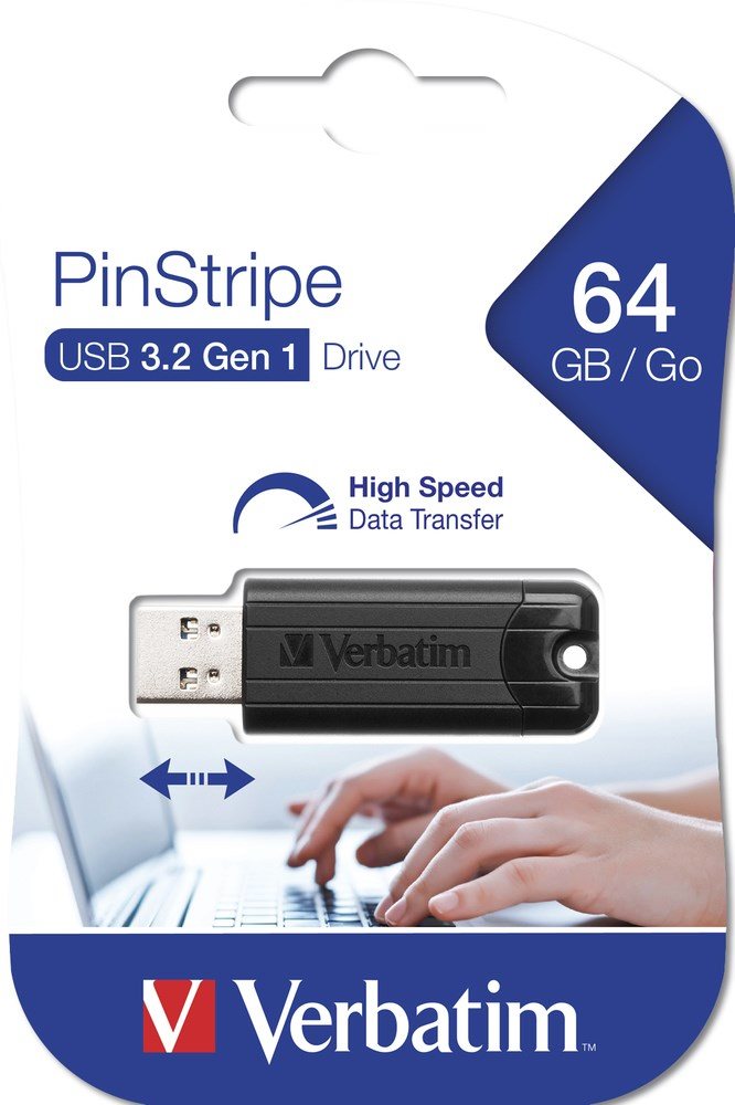 USB Minne Verbatim 64 GB 3.2 PinStripe Svart