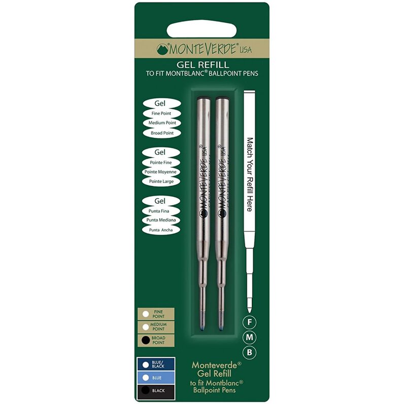 Monteverde Capless Gel Refill (to fit Montblanc), Broad Point, Black