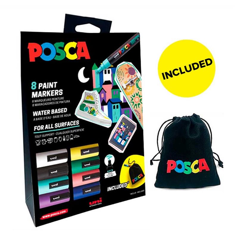 Posca PC-5M  | Set om 8 färger med tyg Pouch