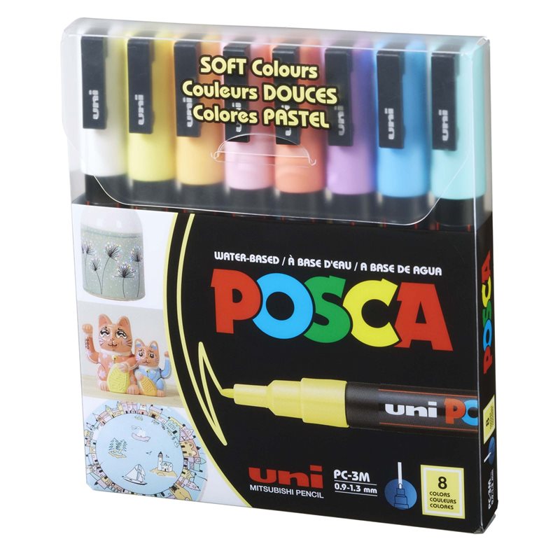 Posca PC-3M | Set med 8 Softcolors | Spets 0,9-1,3 mm