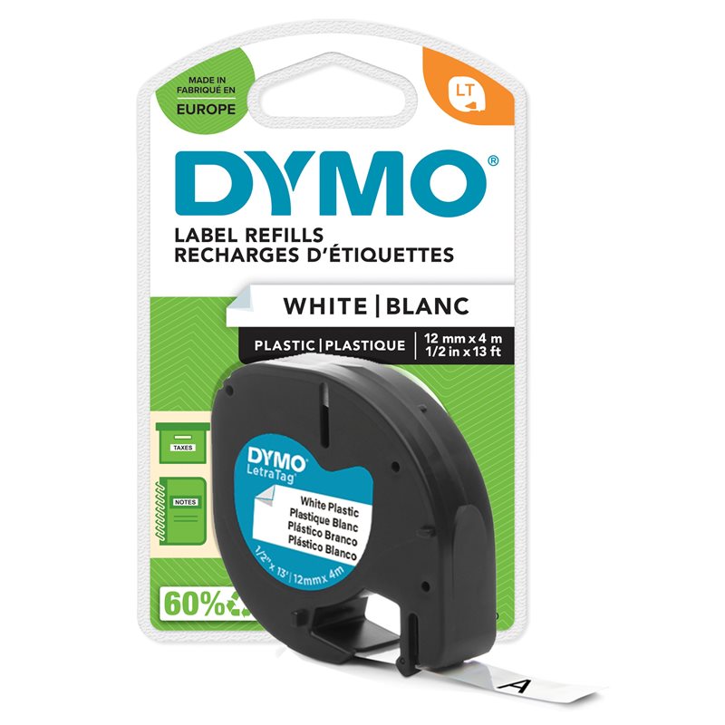 Tape Letra Tag Plast 12mmx4m Vit