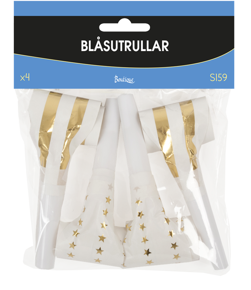 Blåsutrullar Vit/Guld 4st i förpackning