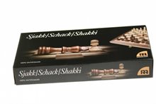 Komplett schackspel med spelplan i trämosaik