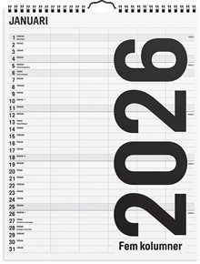Familjekalender 2026 Black and white 5 kolumner